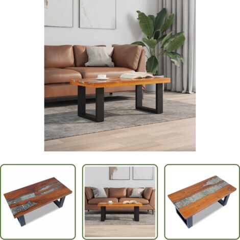 vidaXL Bois de manguier -  Table basse Teck Résine 100x50 cm