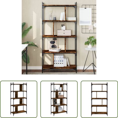 vidaXL Bois d'ingénierie -  Bibliothèque 5 niveaux chêne fumé 76x32x158cm bois d'ingénierie