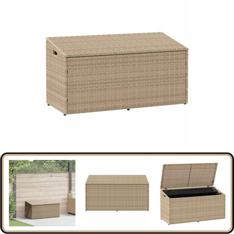 vidaXL Boîte de rangement de jardin beige 110x50x58 cm résine tressée