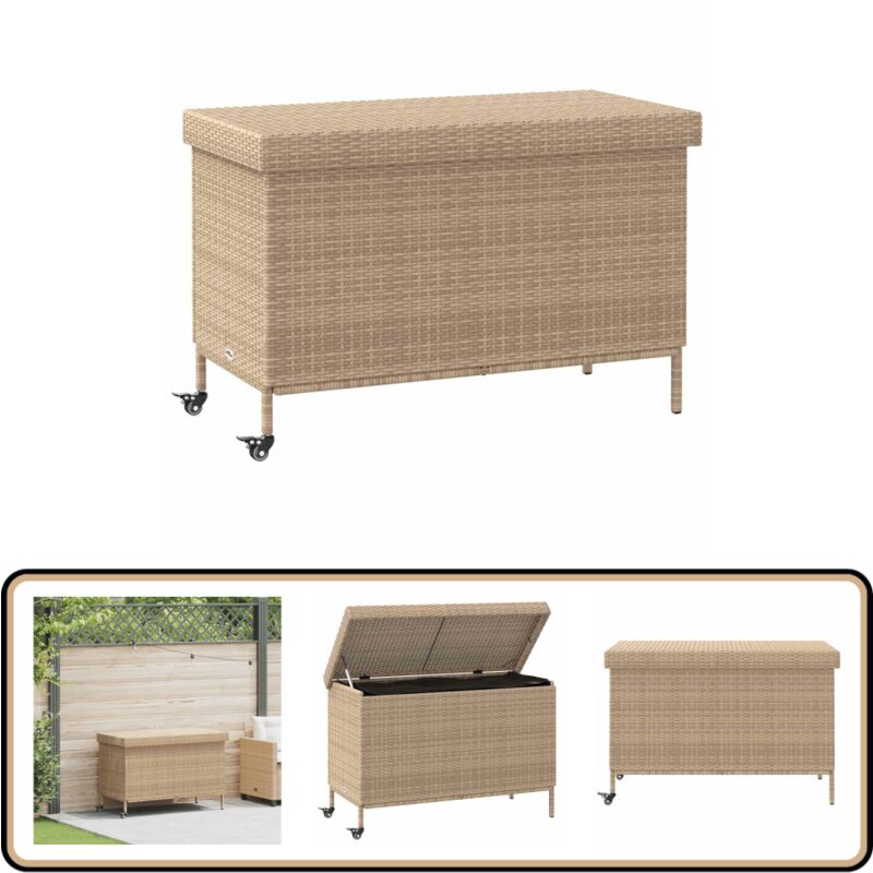 vidaXL Boîte de rangement de jardin et roues résine tressée