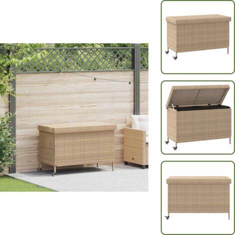 vidaXL Boîte de rangement de jardin et roues résine tressée