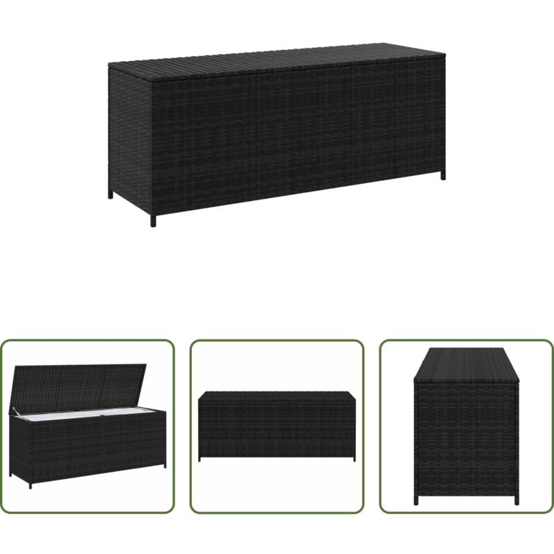 Coussins de jardin - Boîte de rangement de jardin noir 150x50x60 cm résine tressée