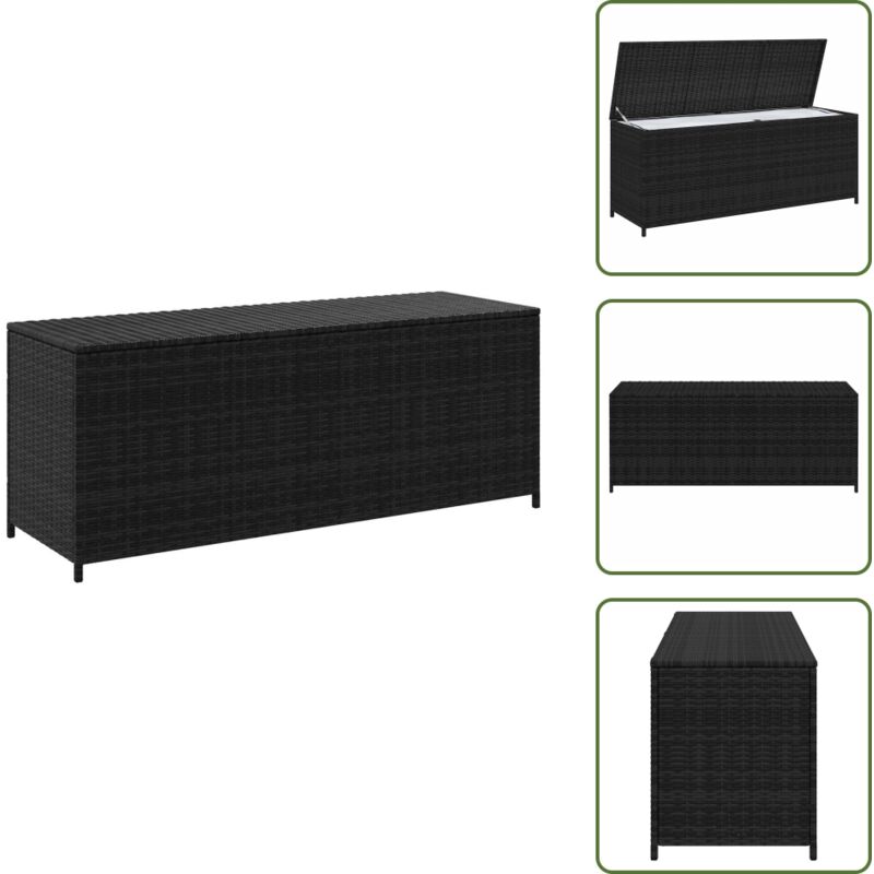 The Living Store Boîte de rangement de jardin noir 150x50x60 cm résine tressée - Coussins de jardin