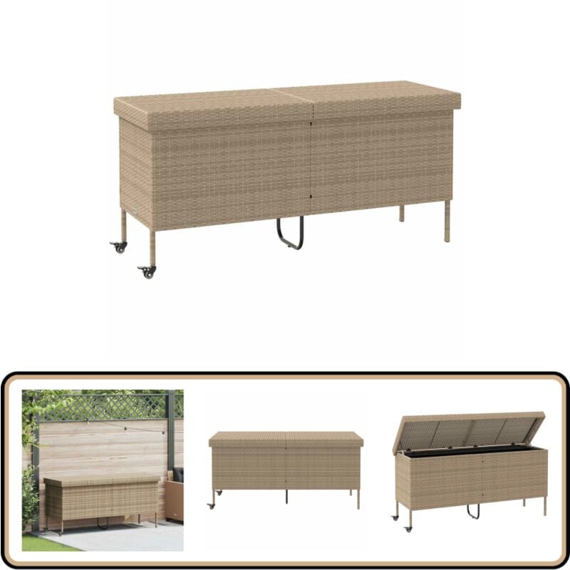 Vidaxl - Boîte rangement jardin roues beige 160x55x75 cm résine tressée