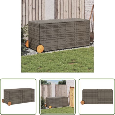 vidaXL Bolsa impermeable -  Caja de almacenaje jardín con ruedas ratán sintético gris 283L
