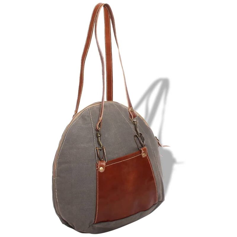 

vidaXL Bolso de mano de lona y cuero real gris - Gris