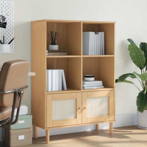 vidaXL Bookcase "SENJA" Rattan Look Brown 90x35x130 cm Solid Wood Pine