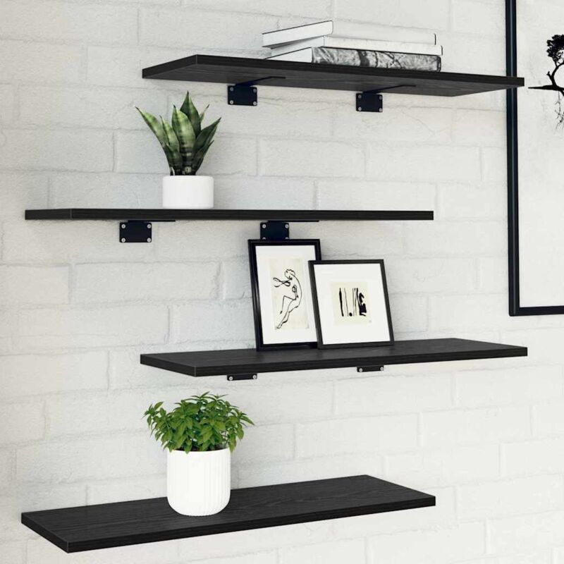 Black Oak Shelf Boards - Set Of 4, Sized At 60x20x1.5 Cm, Made From Sturdy Engineered Wood. Vidaxl