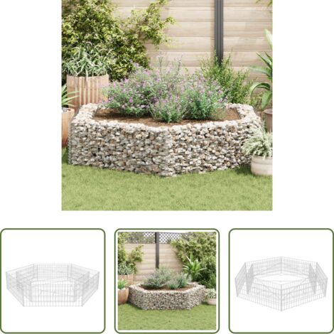 vidaXL Borde para flores -  Arriate hexagonal de gaviones 200x173x40 cm