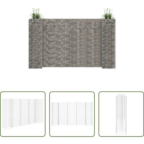 vidaXL Bordes de jardín -  Jardinera de gaviones forma de H alambre de acero 260x40x150 cm