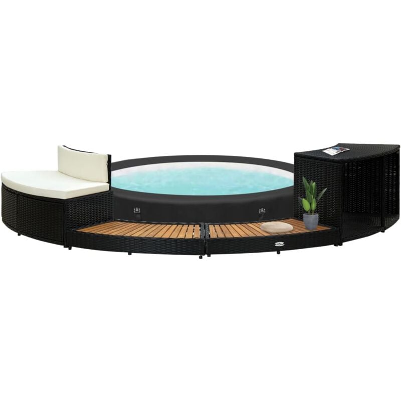 vidaXL Bordo Spa Nero in Polyrattan e Legno d'Acacia