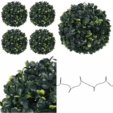 vidaXL Boules de buis artificielles avec lumières LED 4 pcs vert 12 cm