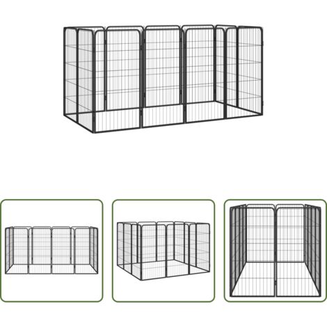 vidaXL Box per cani in acciaio -  Box Cani 12 Pannelli Nero 50x100 cm Acciaio Verniciato Polvere