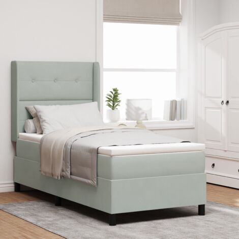 vidaXL Box Spring Bed with Mattress & LED Light Grey 90x190 cm Velvet