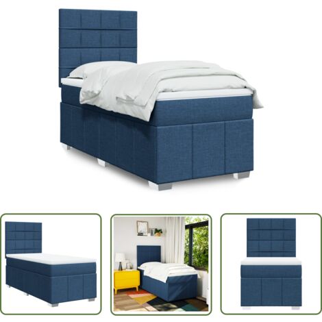 vidaXL Boxspringbett mit Matratze Blau 100x200 cm Stoff