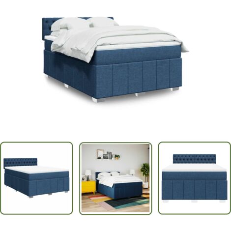 vidaXL Boxspringbett mit Matratze Blau 140x190 cm Stoff