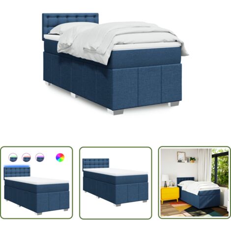vidaXL Boxspringbett mit Matratze Blau 90x200 cm Stoff