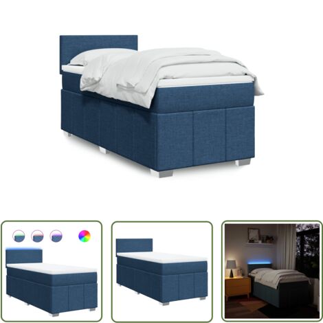 vidaXL Boxspringbett mit Matratze Blau 90x200 cm Stoff