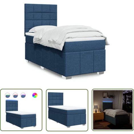 vidaXL Boxspringbett mit Matratze Blau 90x200 cm Stoff