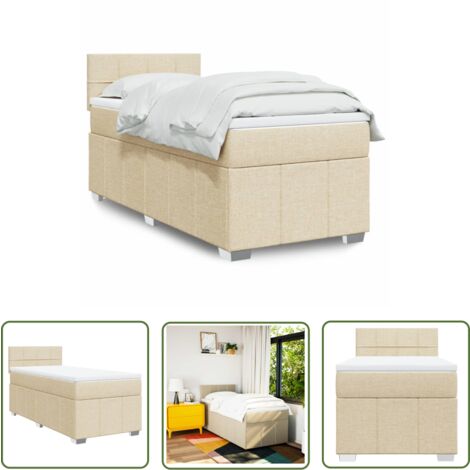 vidaXL Boxspringbett mit Matratze Creme 100x200 cm Stoff