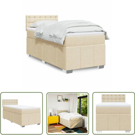 vidaXL Boxspringbett mit Matratze Creme 100x200 cm Stoff