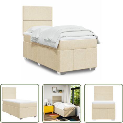 vidaXL Boxspringbett mit Matratze Creme 100x200 cm Stoff