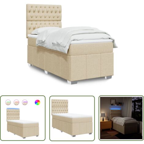 vidaXL Boxspringbett mit Matratze Creme 100x200 cm Stoff
