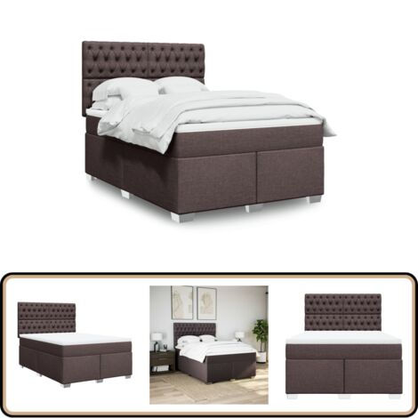 vidaXL Boxspringbett mit Matratze Dunkelbraun 140x200 cm Stoff