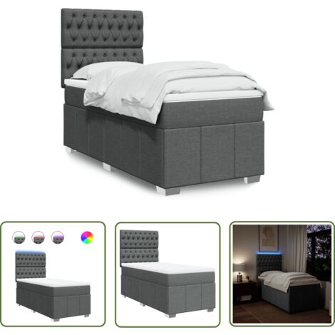 vidaXL Boxspringbett mit Matratze Dunkelgrau 100x200 cm Stoff