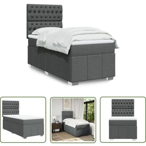 vidaXL Boxspringbett mit Matratze Dunkelgrau 100x200 cm Stoff