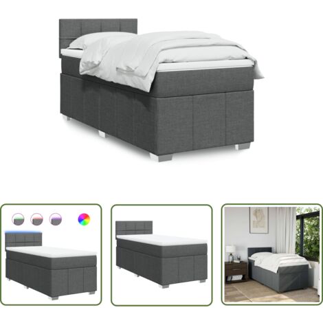 vidaXL Boxspringbett mit Matratze Dunkelgrau 100x200 cm Stoff