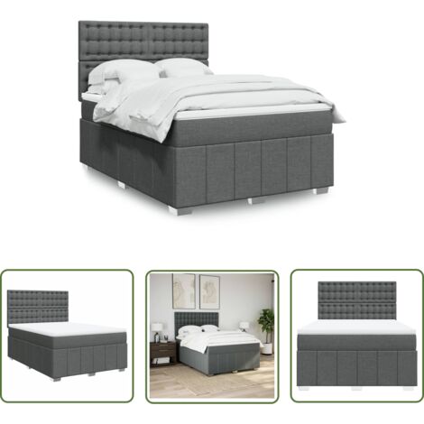 vidaXL Boxspringbett mit Matratze Dunkelgrau 140x190 cm Stoff