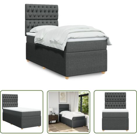 vidaXL Boxspringbett mit Matratze Dunkelgrau 90x200 cm Stoff