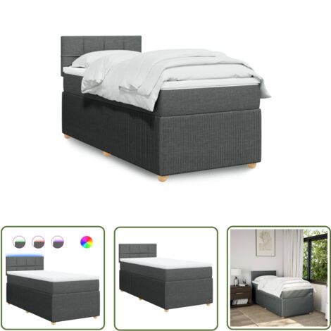 vidaXL Boxspringbett mit Matratze Dunkelgrau 90x200 cm Stoff