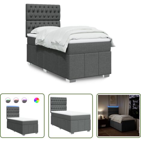 vidaXL Boxspringbett mit Matratze Dunkelgrau 90x200 cm Stoff