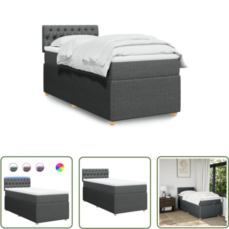 vidaXL Boxspringbett mit Matratze Dunkelgrau 90x200 cm Stoff