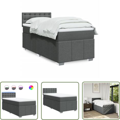 vidaXL Boxspringbett mit Matratze Dunkelgrau 90x200 cm Stoff