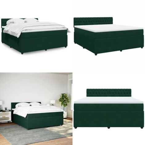 vidaXL Boxspringbett mit Matratze Dunkelgrün 180x200 cm Samt