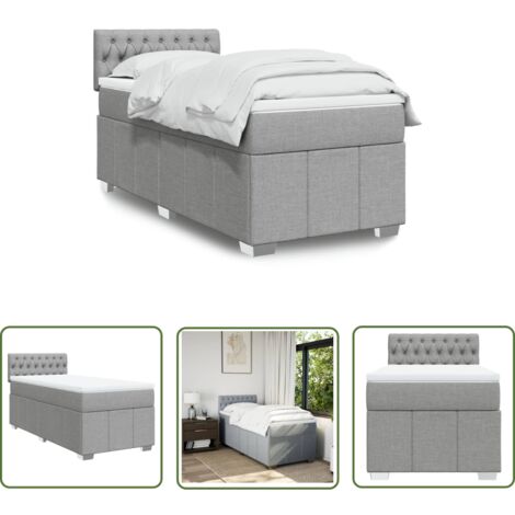 vidaXL Boxspringbett mit Matratze Hellgrau 100x200 cm Stoff