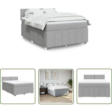 vidaXL Boxspringbett mit Matratze Hellgrau 140x190 cm Stoff