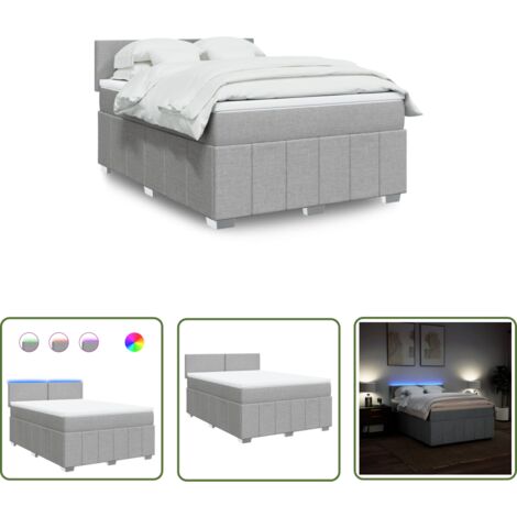 vidaXL Boxspringbett mit Matratze Hellgrau 140x190 cm Stoff