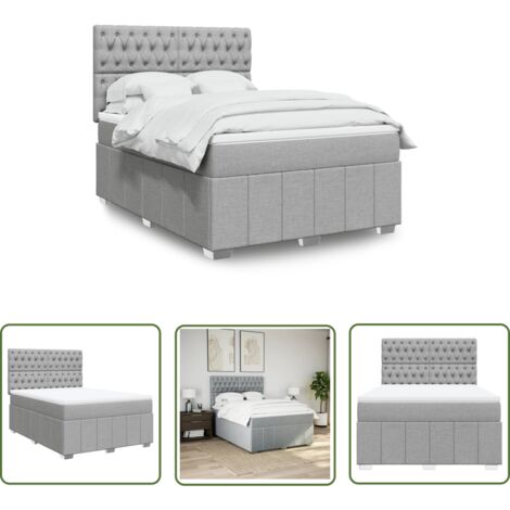 vidaXL Boxspringbett mit Matratze Hellgrau 140x190 cm Stoff