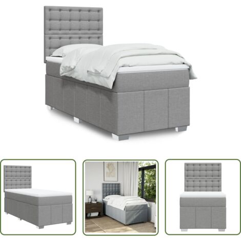 vidaXL Boxspringbett mit Matratze Hellgrau 90x200 cm Stoff