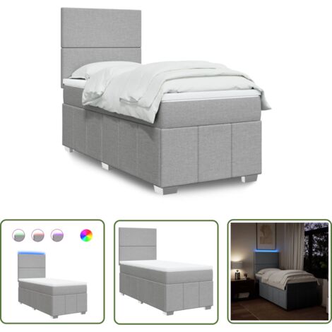 vidaXL Boxspringbett mit Matratze Hellgrau 90x200 cm Stoff