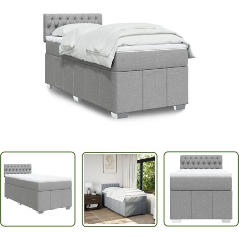 vidaXL Boxspringbett mit Matratze Hellgrau 90x200 cm Stoff