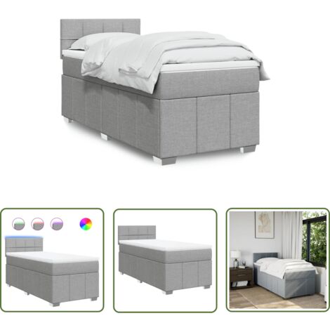 vidaXL Boxspringbett mit Matratze Hellgrau 90x200 cm Stoff