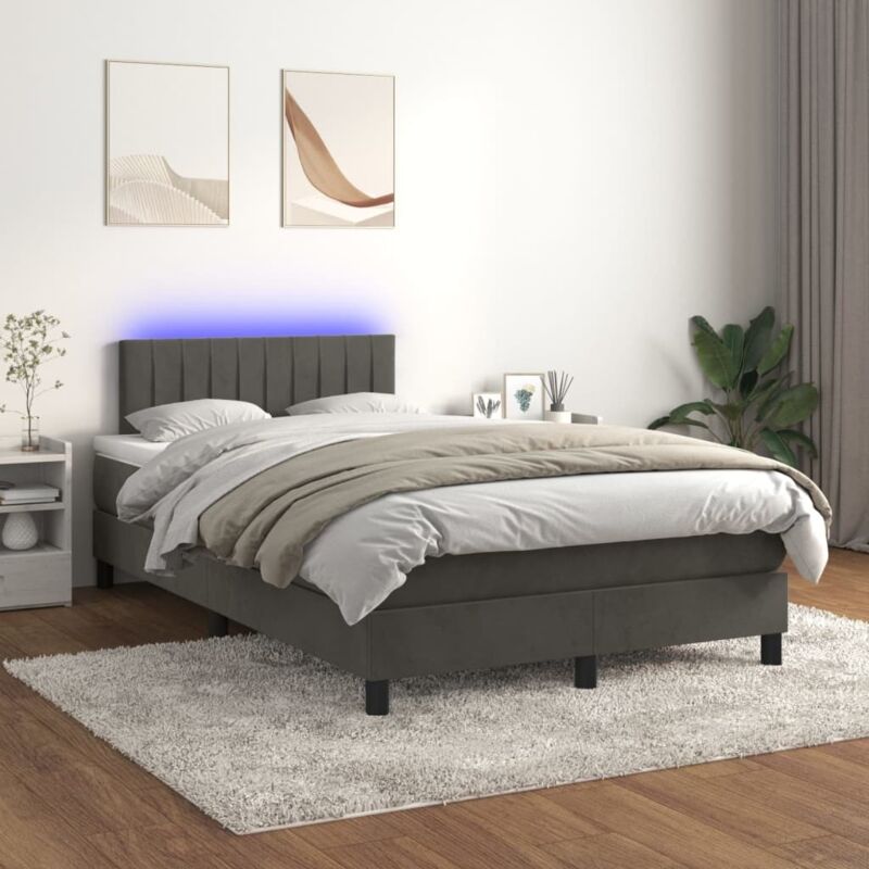 Boxspringbett Mit Matratze & Led Dunkelgrau 120x200 Cm Samt Vidaxl