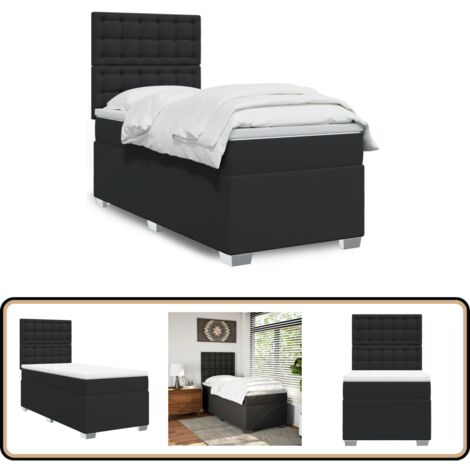vidaXL Boxspringbett mit Matratze Schwarz 100x200 cm Kunstleder