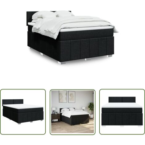 vidaXL Boxspringbett mit Matratze Schwarz 140x190 cm Stoff