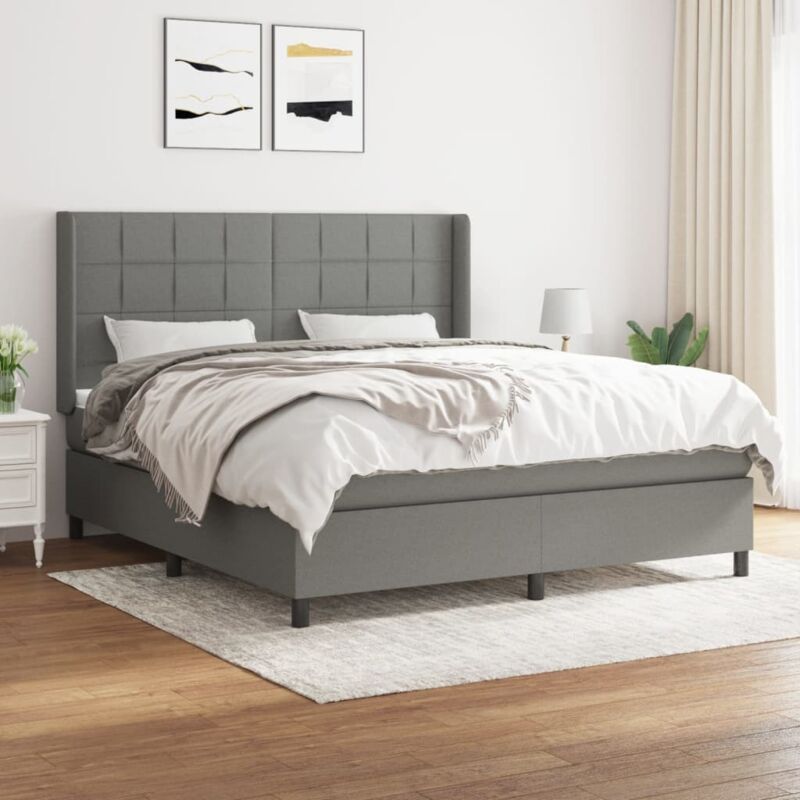 Vidaxl - Boxspringbett Mit Matratze Dunkelgrau 180x200 Cm Stoff
